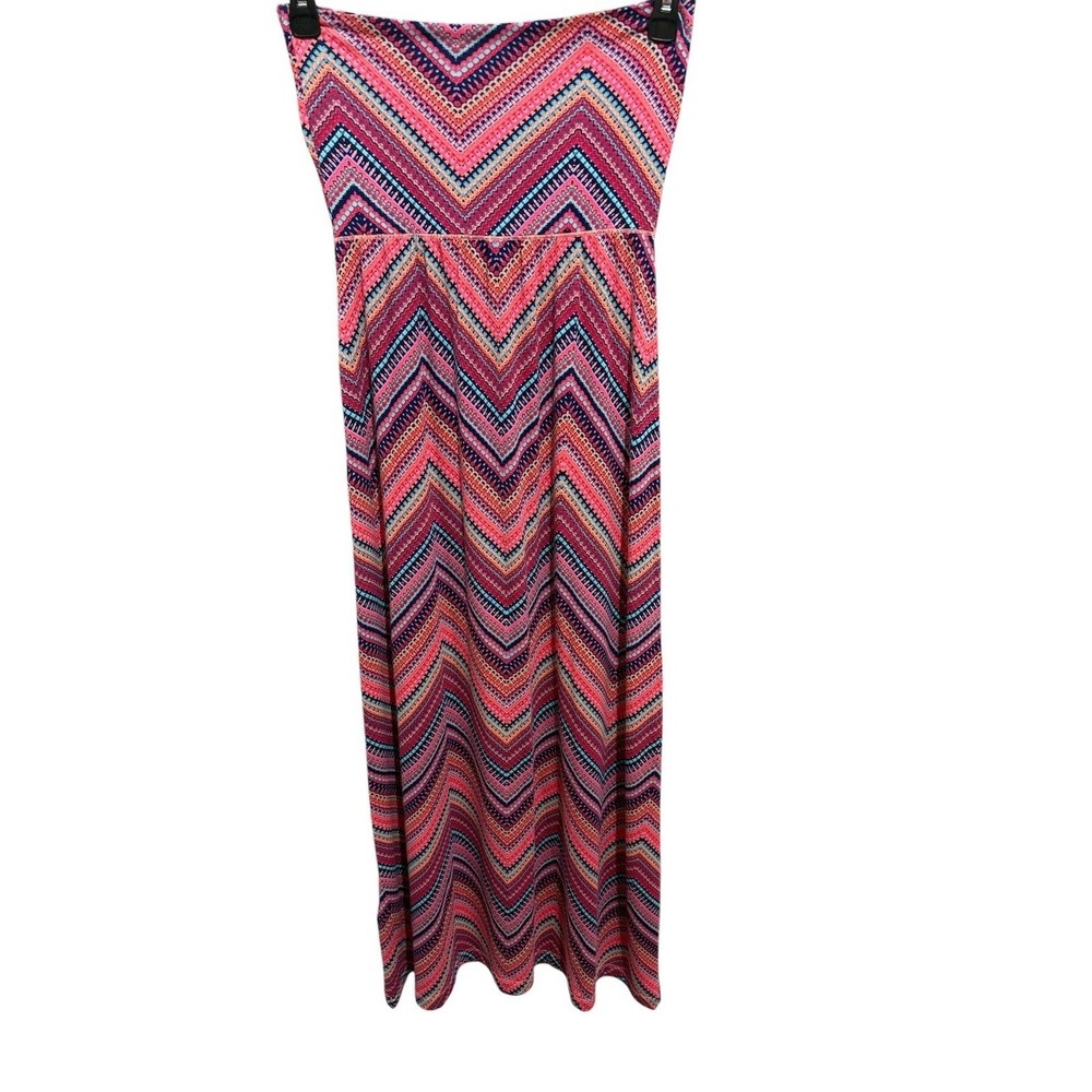 Cynthia Rowley Pink Purple Chevron Strapless Maxi Dress Women's S Geometric Boho